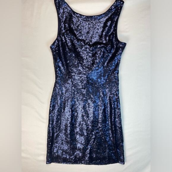 Lulus Shine Time Navy Blue Sequin Dress Sexy Cocktail Evening Low Back Medium - Picture 3 of 10